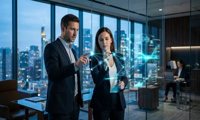 Equipo en reunión de estrategia sobre AEO B2B para mejorar la visibilidad de una empresa ante la IA