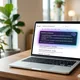 Pantalla de portátil en un escritorio de trabajo mostrando una AI Overview de Google expandida automáticamente sobre los resultados orgánicos
