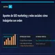 Apuntes de SEO marketiing y redes sociales en un espacio de trabajo de marketing digital con portátil y gráficos de análisis.
