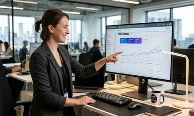 Persona analizando métricas de Search Console IA en un panel de SEO.