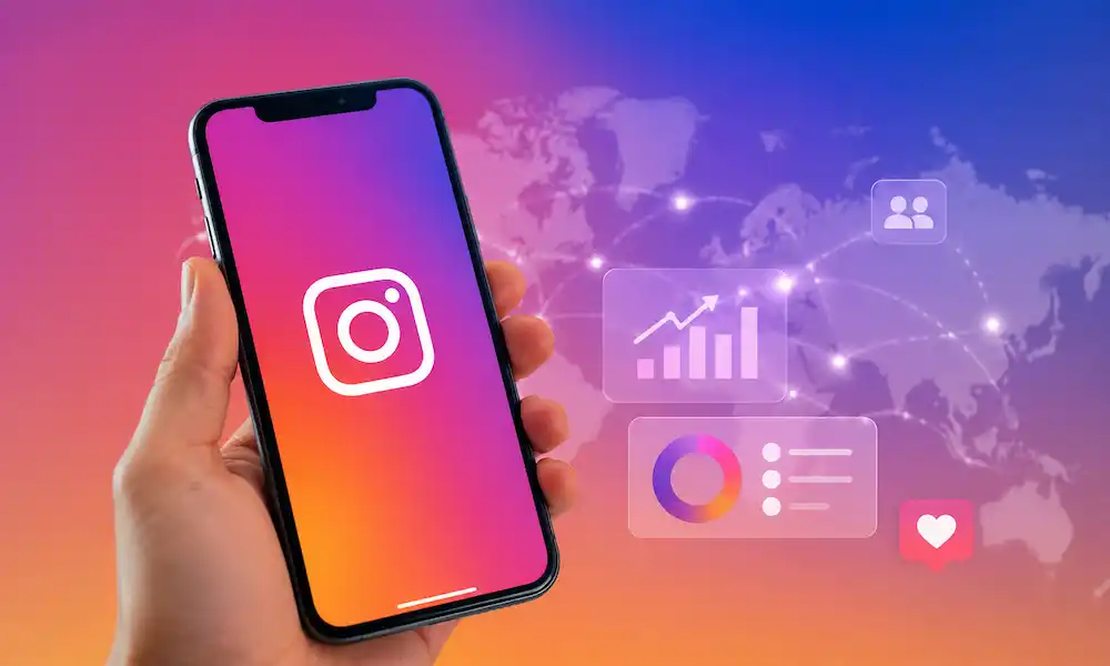 mano con movil y la app de instagram